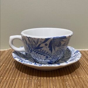 Syracuse China - Blue and White Floral Teacup and Saucer Set